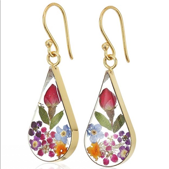 Jewelry - Sterling Silver Pressed Flower Teardrop Earrings